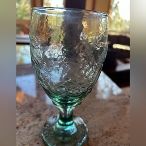 Libbey Glass Green Water Goblet “Orchard Fruit” pattern. 16 oz.